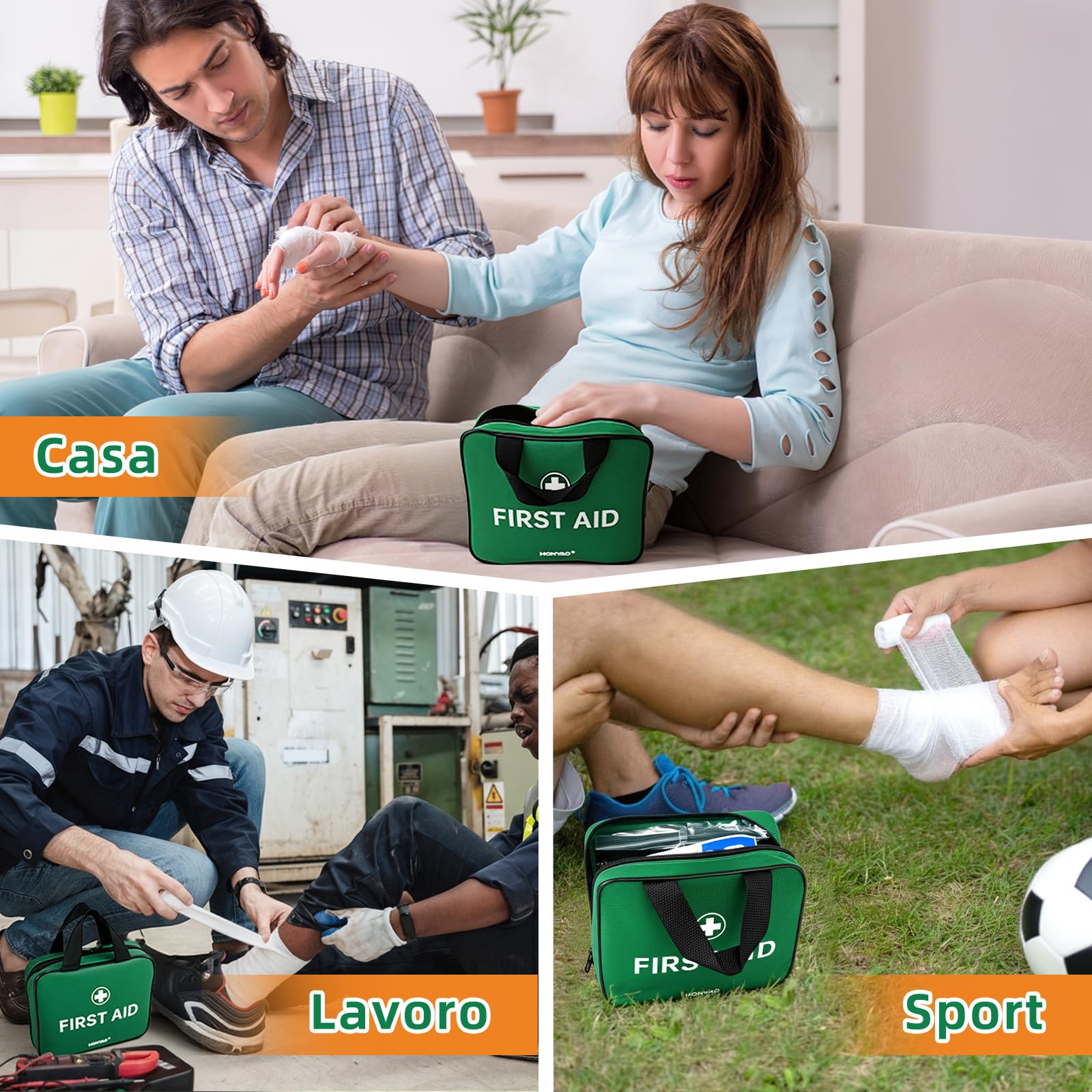 HONYAO Kit di Pronto Soccorso 180 Pezzi, Kit Primo Soccorso Completo per Casa Auto Aziende Sport Viaggio Camping Trekking Bambini, Verde
