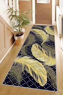 Pelangi Kuş Tüyü Desenli Gold Geometrik Dijital Baskı Yıkanabilir Modern Salon Halı ve Yolluk, Kahverengi 80 x 300, 95559650803007