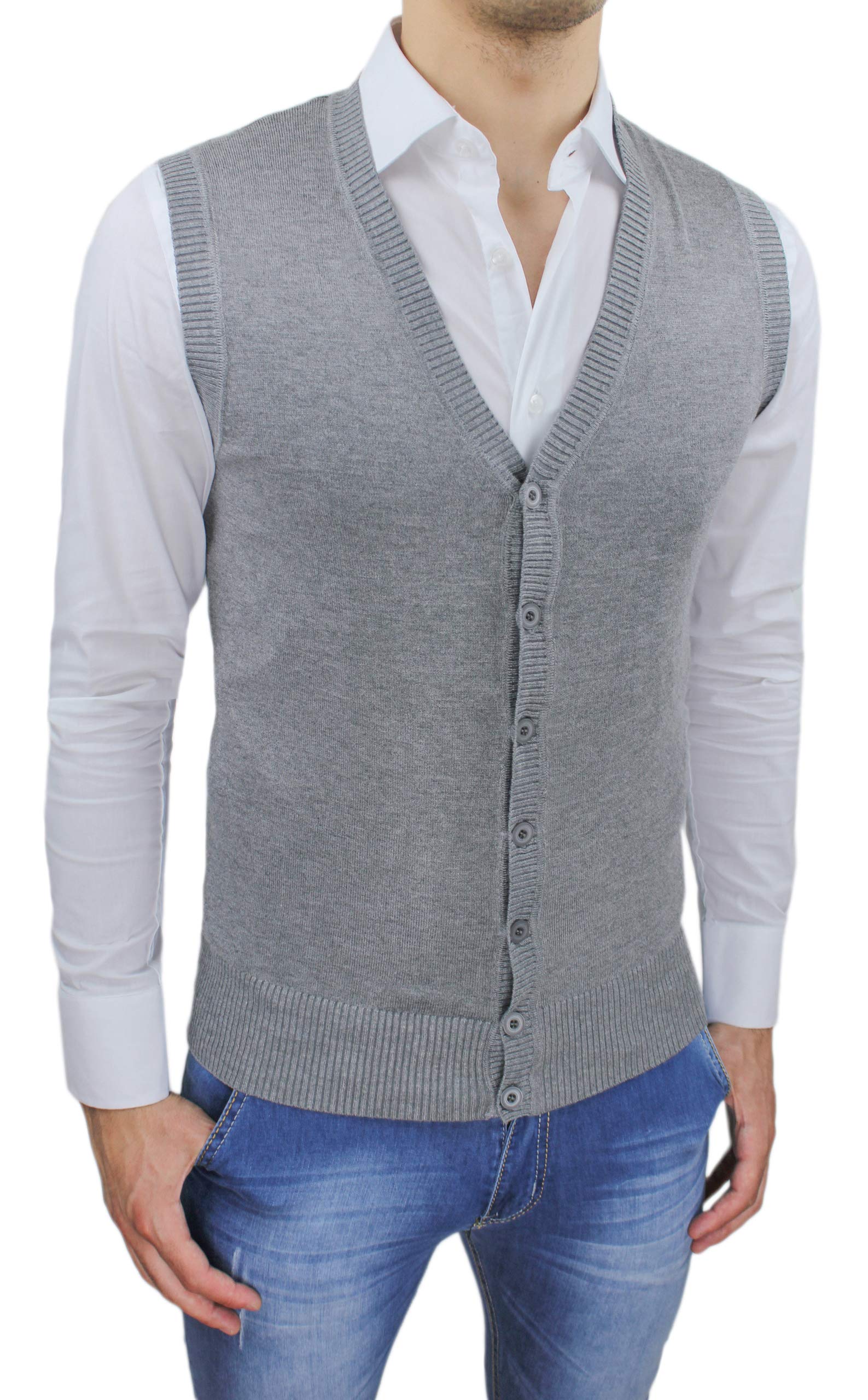Evoga Gilet Smanicato Uomo Slim Fit Casual Elegante Corpetto Maglia Cardigan Bottoni