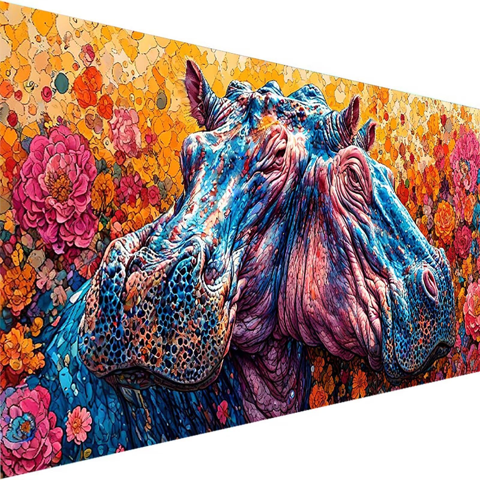 Malen nach Zahlen Kinder Tier Malen Nach Zahlen Erwachsene, Geschenke für Mädchen Junge Bastelset Set, Malen nach Zahlen Nilpferd | Malen nach Zahlen Ohne Rahmen, (60x120cm) Bastelset Erwachsene 8-Y