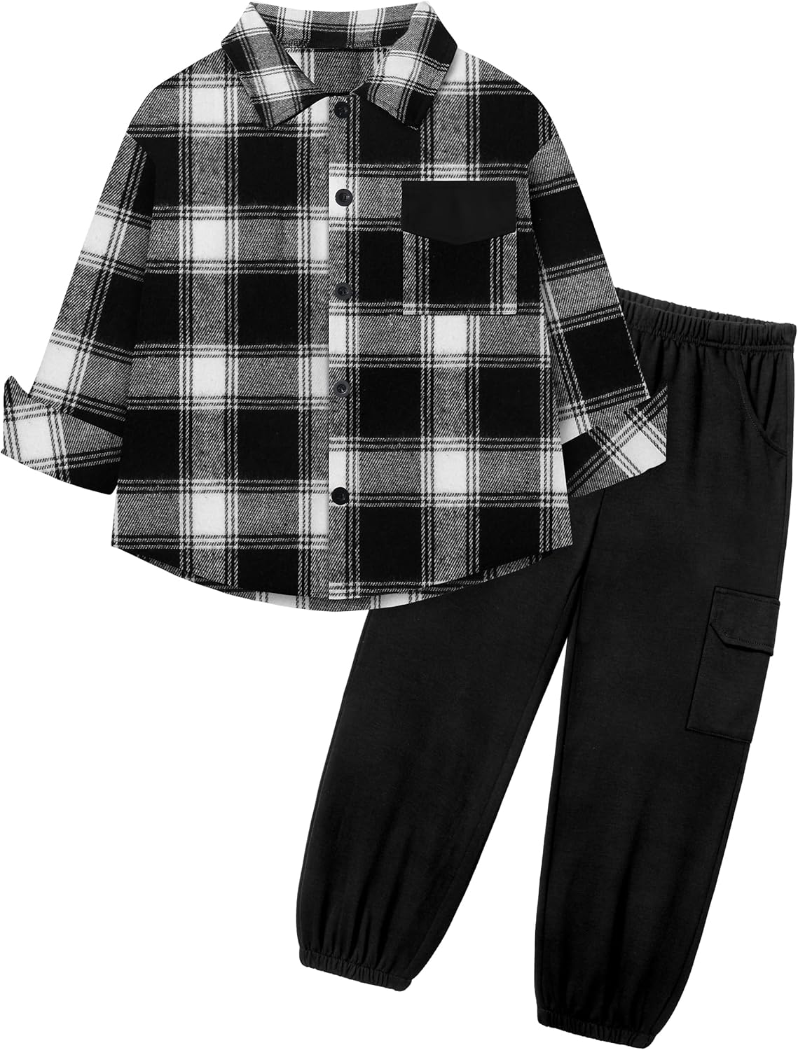 Toddler Boys Clothes Long Sleeve Flannel Plaid Button Shirt +Cargo Pants 2 Pcs Fall Winter Kids Outfits Set for 3-8T