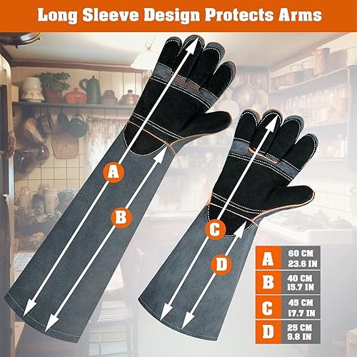 Miniatura 2 de SLARMOR Leather-Welding-Gloves HeatFire-Resistant Kevlar-Gloves for BBQ,Grill,Camping,Stick,Animal-Handling-Gloves
