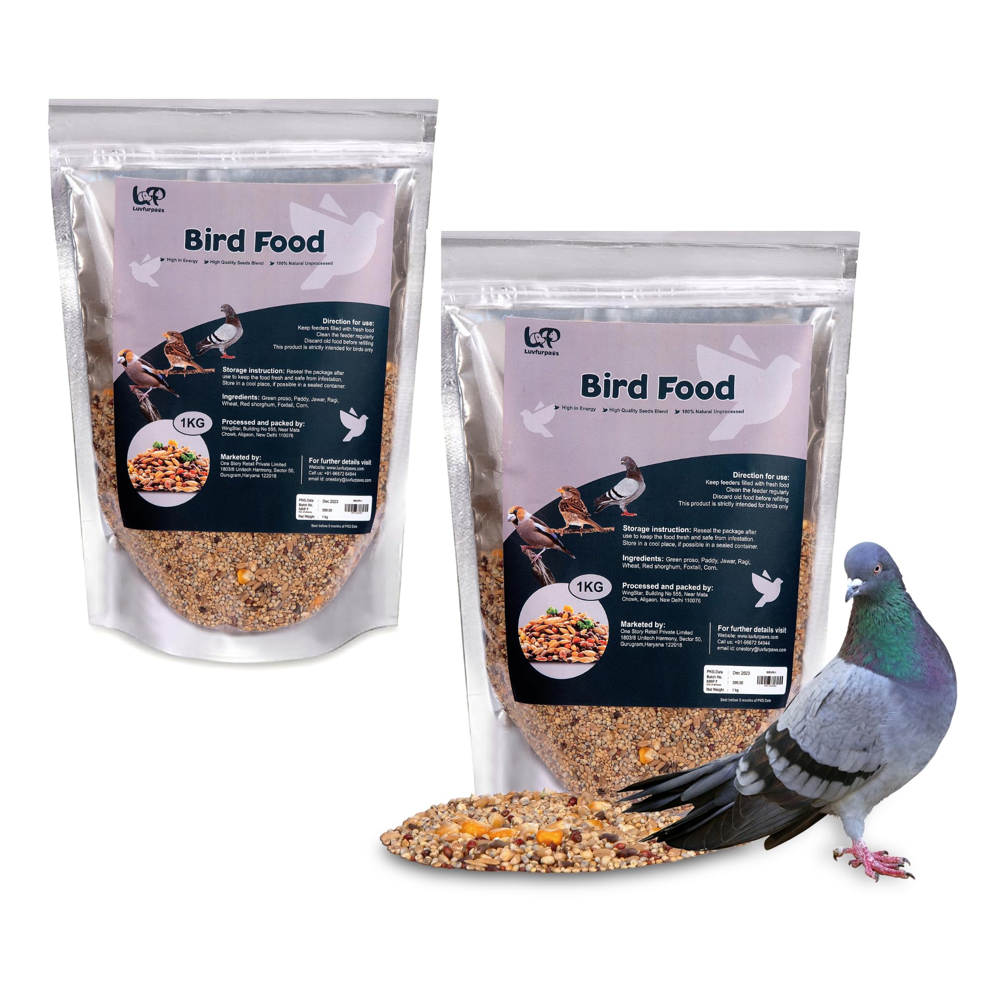 Luvfurpaws Bird Food - Mix Seeds for Sparrows, Finches, Pigeons & All Wild Birds (1 KG Each, Pack of 2) - Suitable for All Life Stages (B0CLH39JG8) Amazon Price History, Amazon Price Tracker