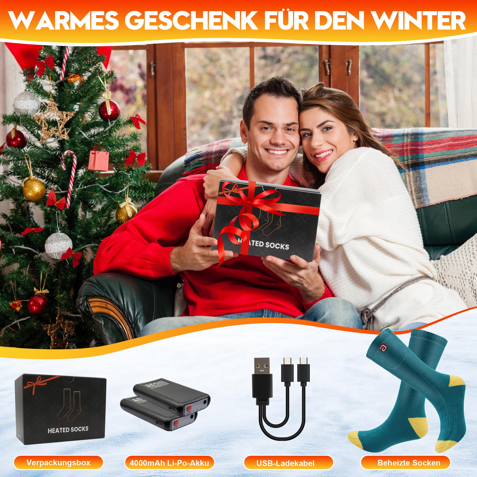 Svpro Chaussettes chauffantes rechargeables 4000mAh 3 réglages de température Chauffage jusqu'à 12 heures Ski Pêche Cyclisme Randonnée