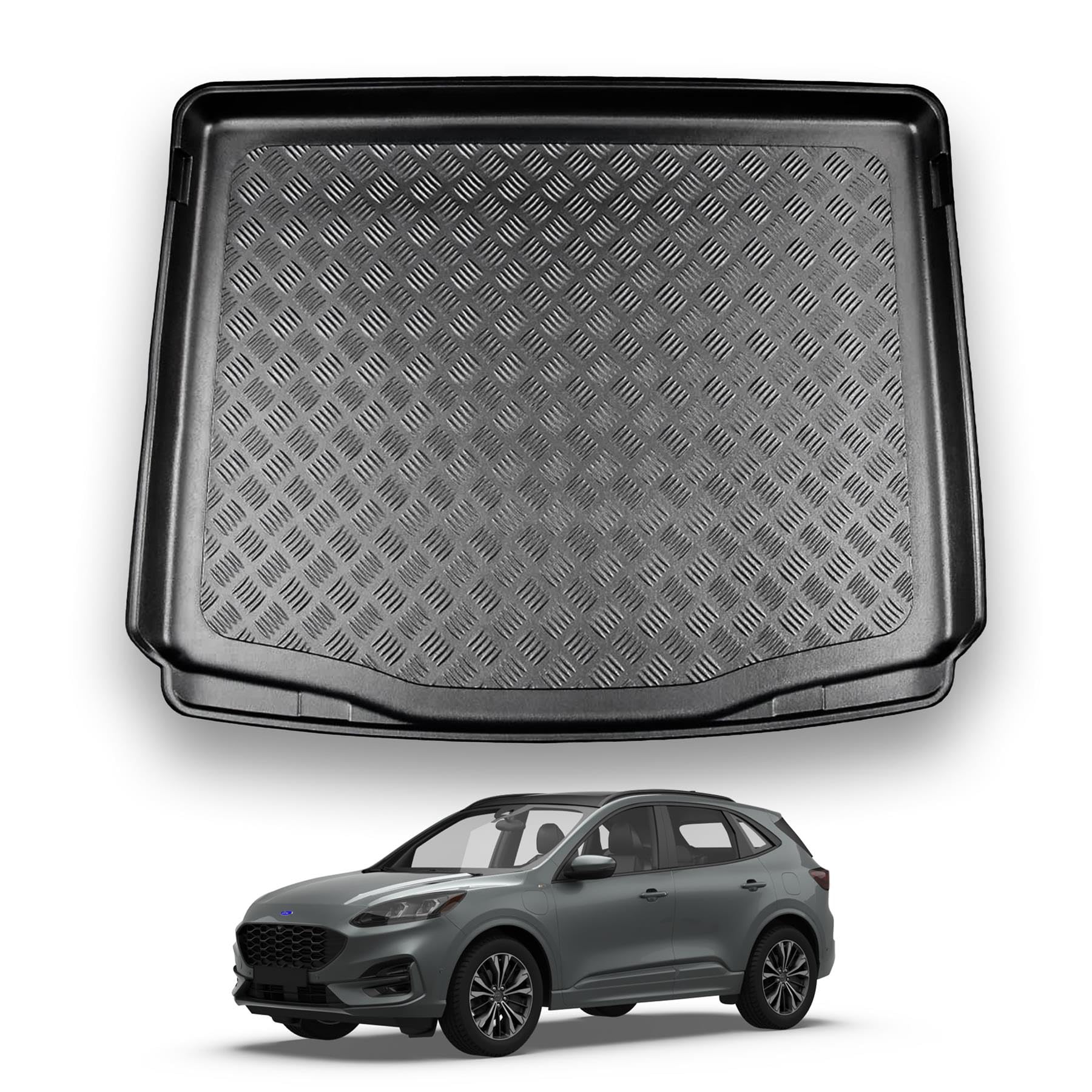 NOMAD Ford Kuga (2020+) Boot Liner Tailored Fit Car Floor Mat Protector Non Slip Waterproof Raised Edges Compatible Custom Fit Accessory Black Dog & Pet Friendly Easy Install All-Weather