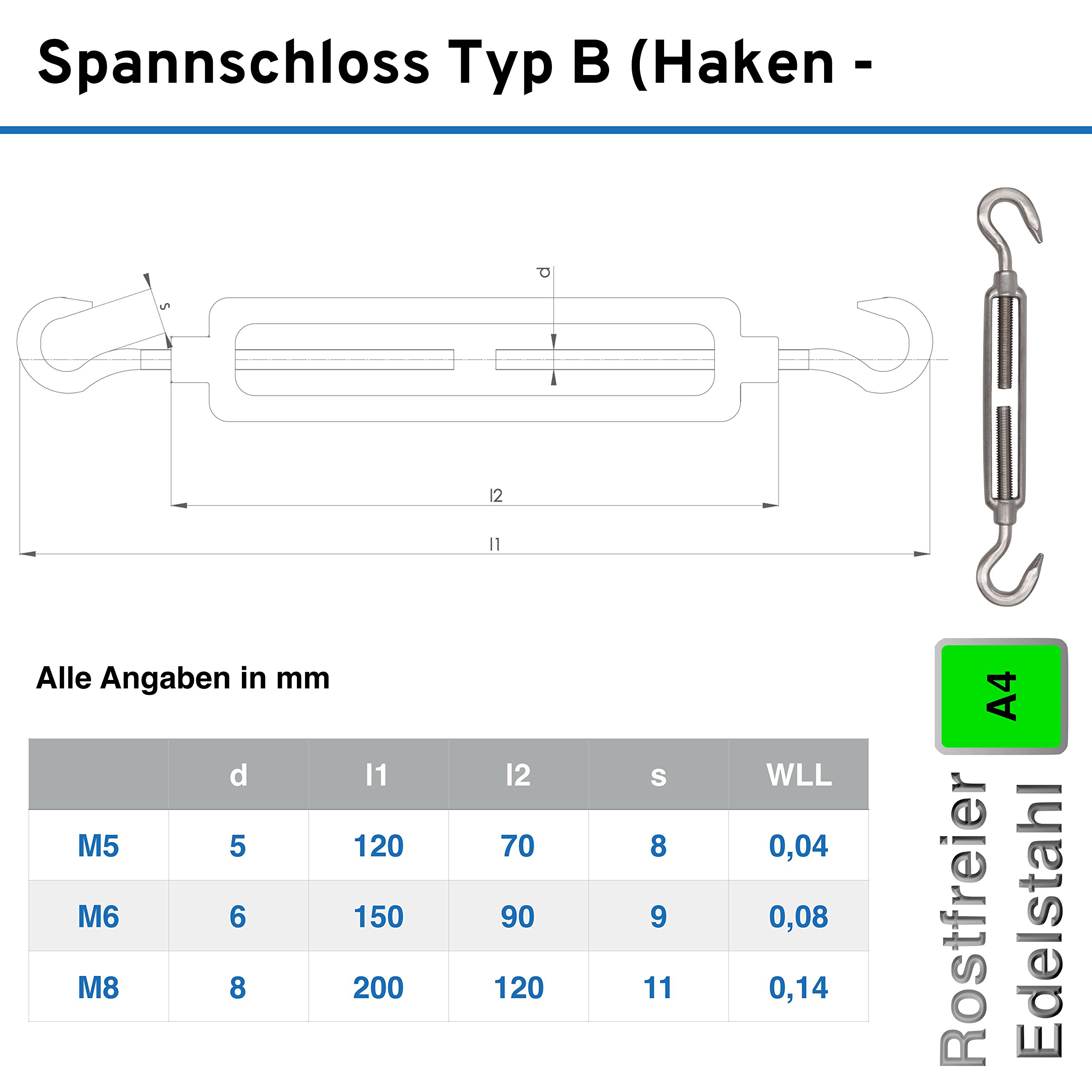 Edelstahl Wantenspanner INOX SPANNSCHLOSS Seilspanner Spannschlösser Gabel V4A E - Foto 5