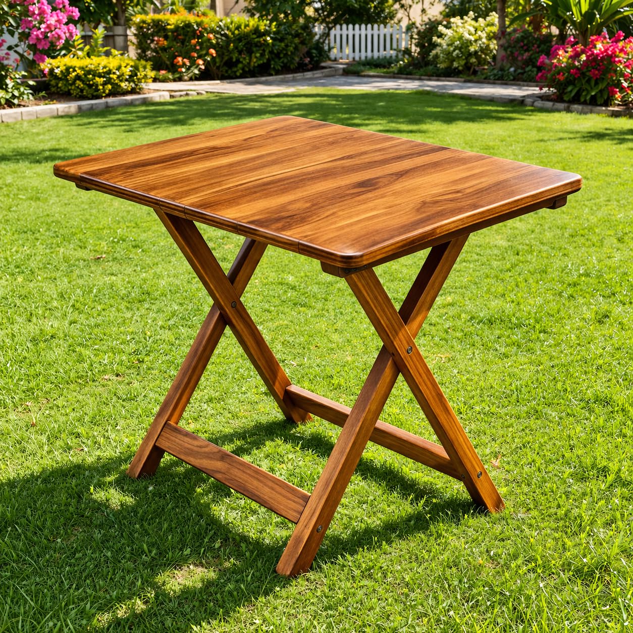 Teak Wood Folding Table - Handmade and Rectangular Design Honey Finish - Portable, Durable, Elegant Finish - Suitable for Home Decor, Indoor and Outdoor Use (24 X 18 X 26 inches)-image-28