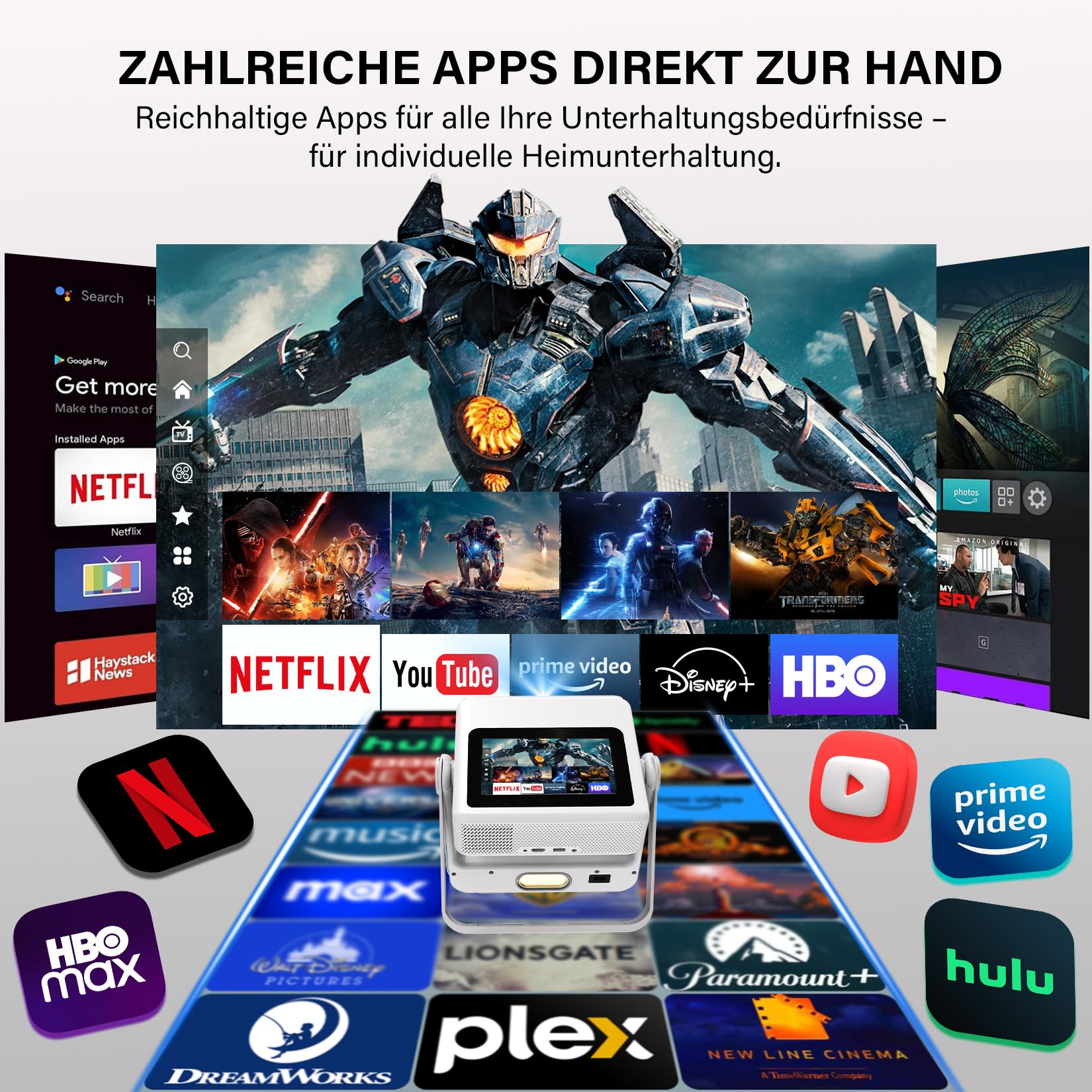 Proiettore Smart Compatibile 4K, Videoproiettore Full HD 1080P con Touchscreen, Doppio Display, 1200 ANSI, Autofocus, WiFi 6 Bluetooth, 1000+ App, Audio 25W per Home Cinema Camera da Letto Campeggio