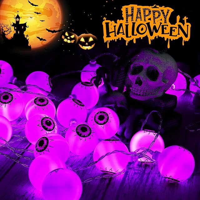 Litake Halloween Eyeball String Lights, 30LEDs 8 Modes Purple Halloween Decorative Eyeball Light with Remote Waterproof Battery Powered Halloween Lights for Christmas Halloween Outdoor Indoor Decor
