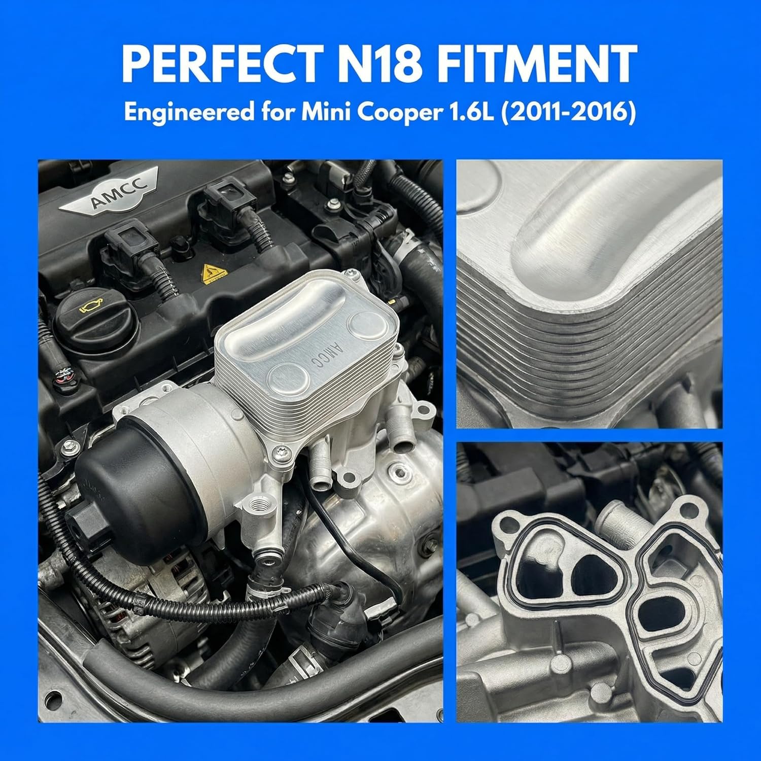 AMCC Engine Oil Cooler and Oil Filter Housing Compatible with Mini N18 Cooper 2011-2016 Mini Cooper Countryman 2013-2016 Cooper Paceman 1.6L Replace： 11428643745 11427583112