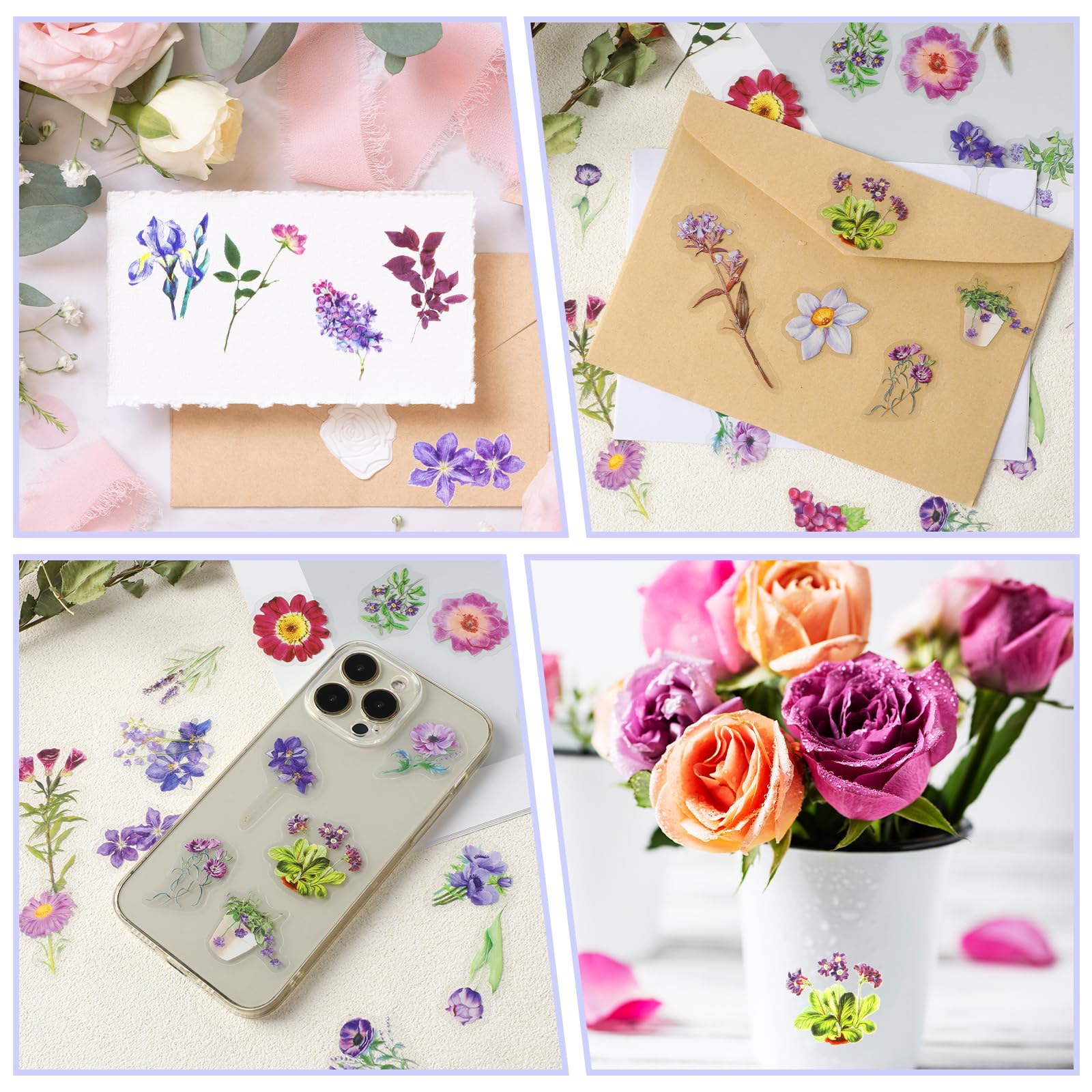 Confezione da 40 adesivi in vinile con fiori per scrapbooking