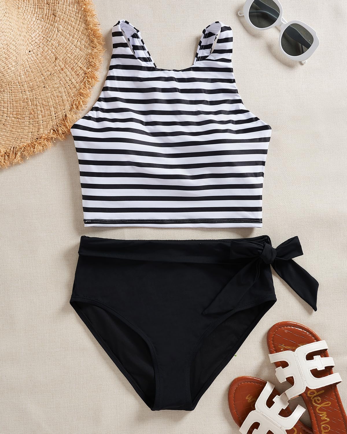Damen-Bikini-Set mit hoher Taille und Ringerrücken, zweiteilig
