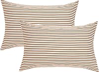 Vista 13 de JELLYMONI - Juego de 2 fundas de almohada de algodón 100% natural a cuadros, color blanco con cuadrícula negra, patrón geométrico estampado