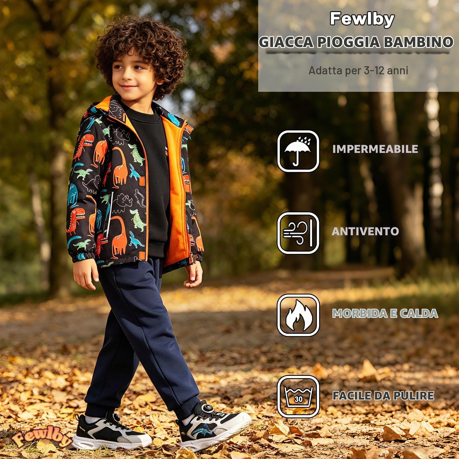 Fewlby Giacca Impermeabile con Cappuccio, Bambino Giacca a Vento Impermeabile con Cappuccio Cappotto Foderato in Pile Ragazzi Capispalla, 11-12 Anni