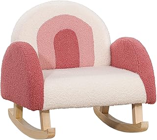 Dripex Childrens Rocking Chair, Upholstered Child Rocker, Kids Rocking Armchair with Solid Wood Legs, Kid Sofa Chair for Nursery, Playroom, Bedroom and Living Room (Red)