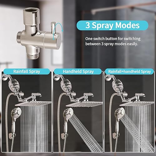 Miniatura 6 de Cabezal de ducha filtrado doble de 10 pulgadas de 20 etapas con mano, 6 ajustes de pulverización, cabezal de ducha de mano de alta presión, filtro