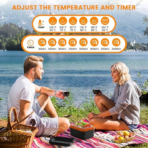 Miniatura 5 de Fiambrera eléctrica para adultos, calentador de alimentos autocalentable recargable de 75 W con recipiente de acero inoxidable de 1.5 L, lonchera