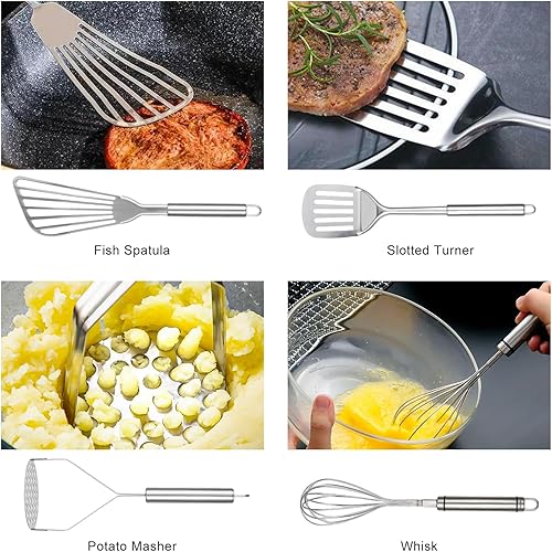 Miniatura 4 de Abodpove Juego de utensilios de cocina de acero inoxidable  Juego de utensilios de cocina de 11 piezas con soporte para cocinar, juego de utensilios