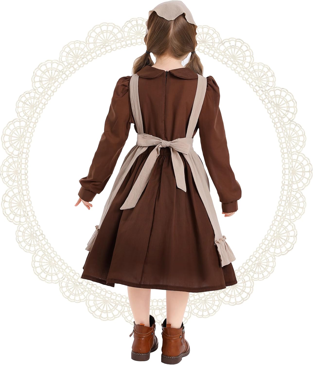 Colonial Prairie Costume Dress for Girl,Kid Manor Maid Dress,Victorian Maid Costume with Apron Hat