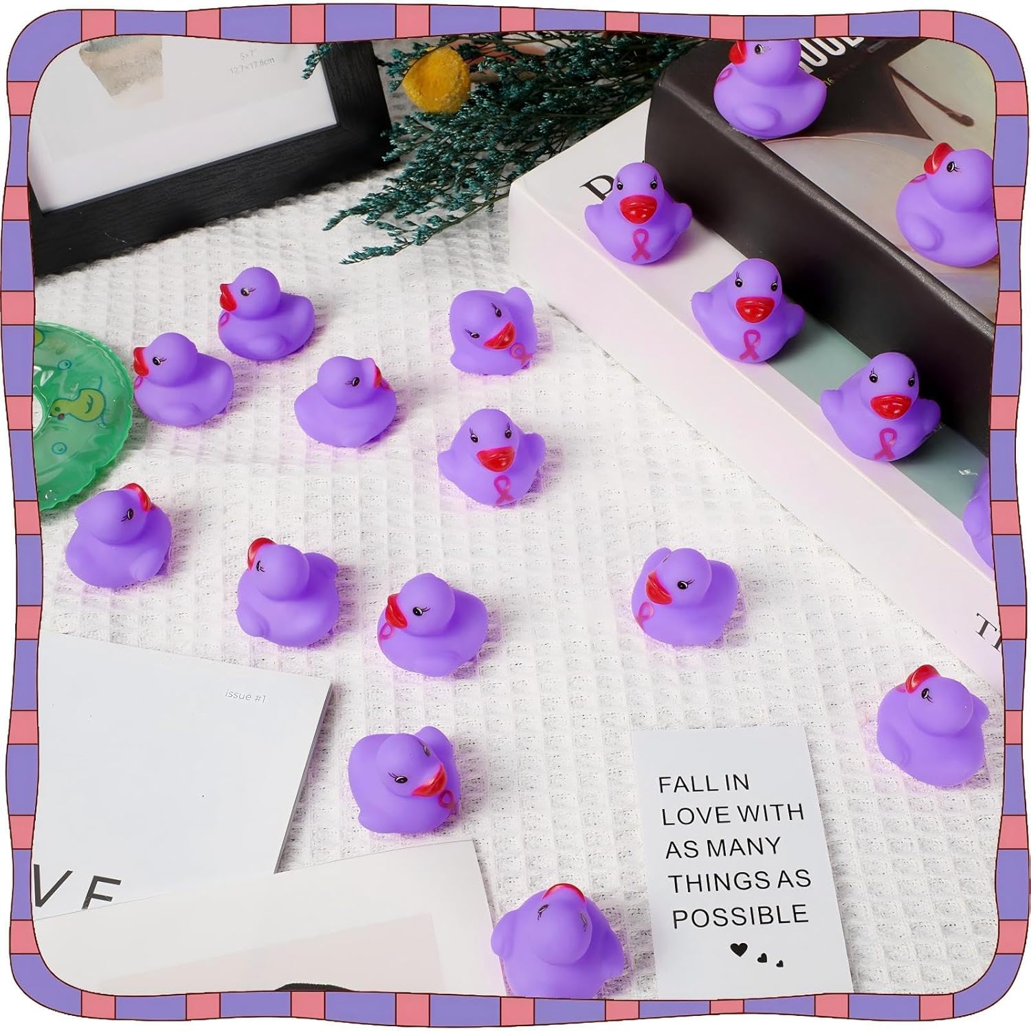 200 Pcs Purple Rubber Ducks Alzheimers Awareness Ribbon Bath Duck Float Mini Bath Toys Bulk Pancreatic Cancer Domestic Violence Awareness Products for Charity Event Supplies