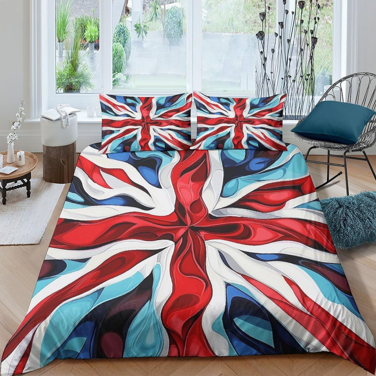 Ctjqhvkz Style-4 3D Printed British Flag Fitted Sheet Microfiber Soft Bedding Art Union Jack Bed Cover For Bedroom Dorm Decor Single（135X200cm）