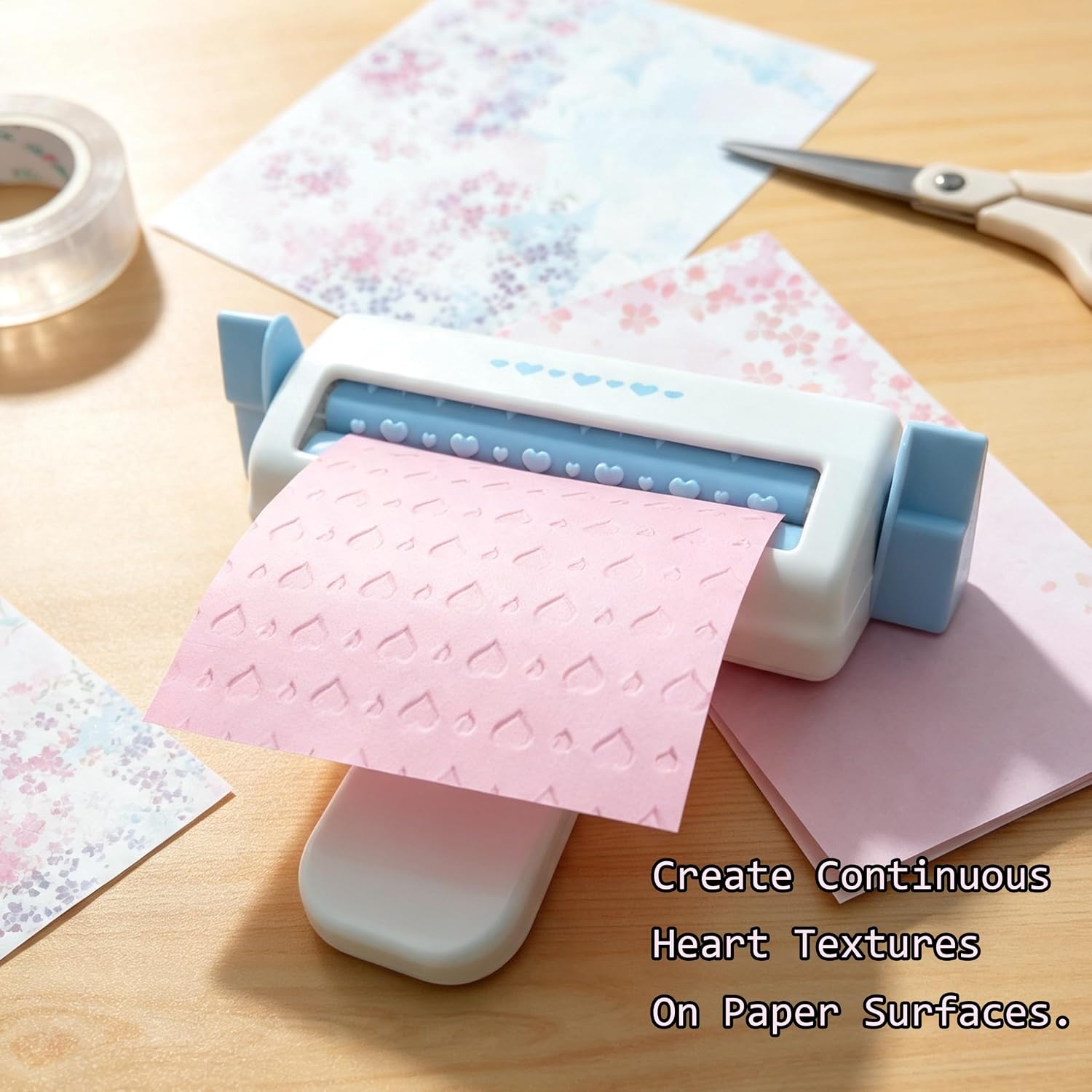 HELAIMAY Heart Embossing Roller with 6 Inch Decorative Scrapbook Paper