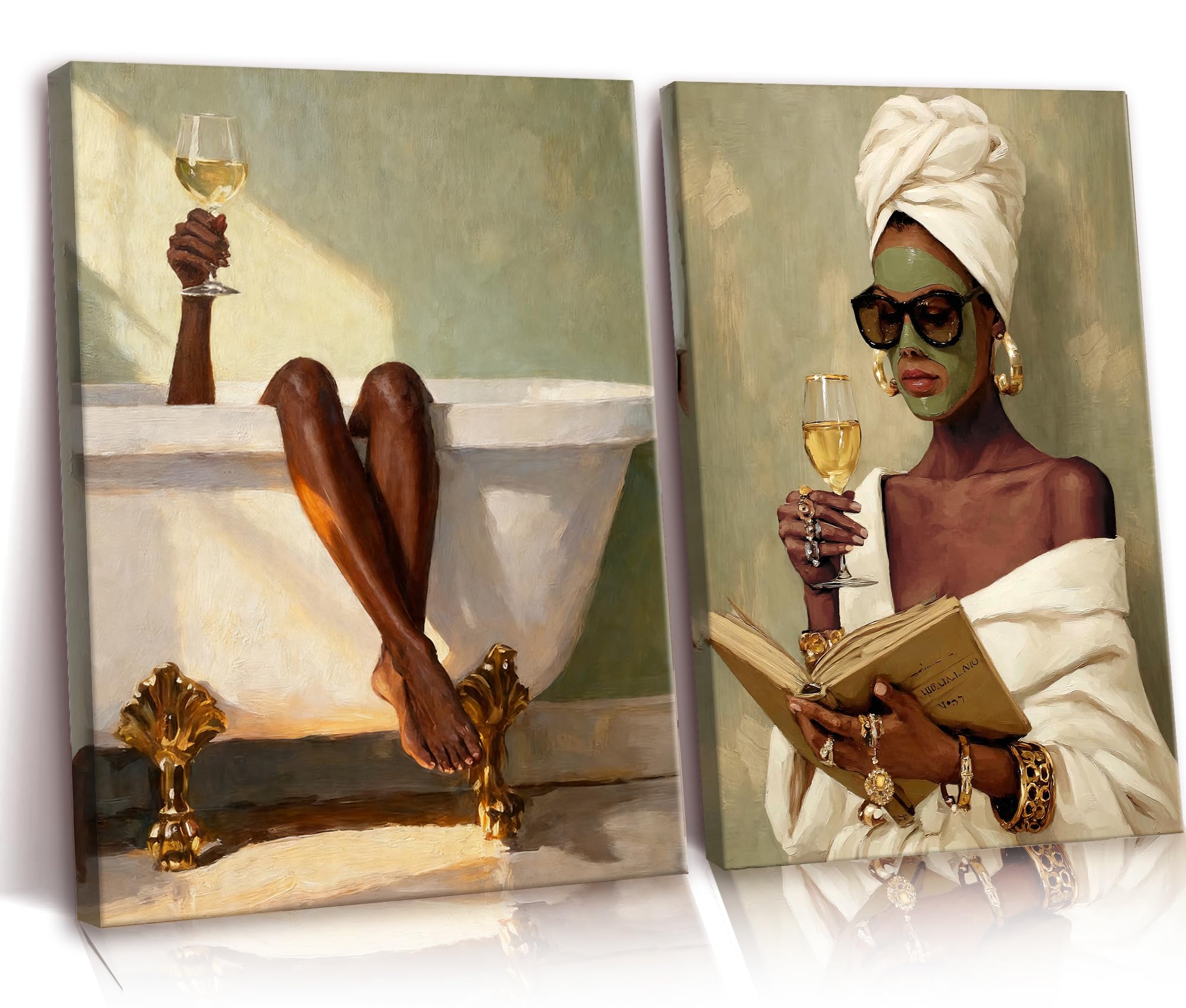 Frimeeme 2pcs Black Women Girl Canvas Wall Art 12x16