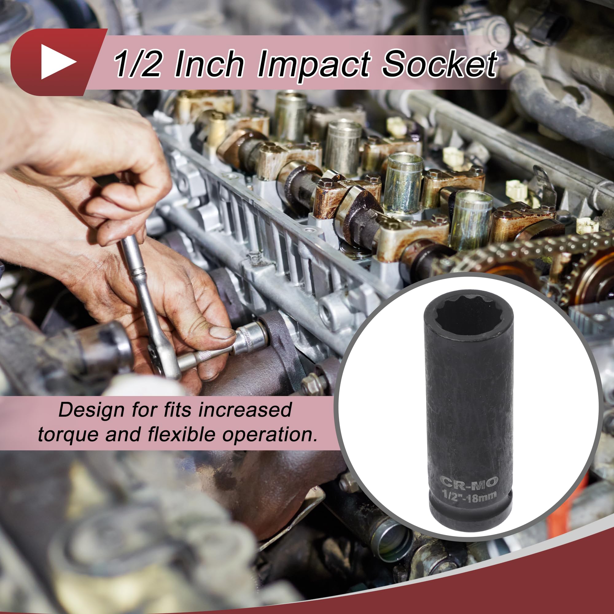 HEROFFIX 1 Pcs Impact Socket Durable Hardware Tool 78mm Black High Carbon Steel 12 Point 18mm for Car Motorcycle Dirtbike Repair 1/2 Inch Drive - Image 2