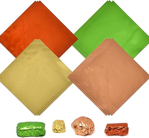 Envolturas de dulces de chocolate de Acción de Gracias, papel de regalo de aluminio de hojalata, 600 piezas de decoración de embalaje, 4 colores de