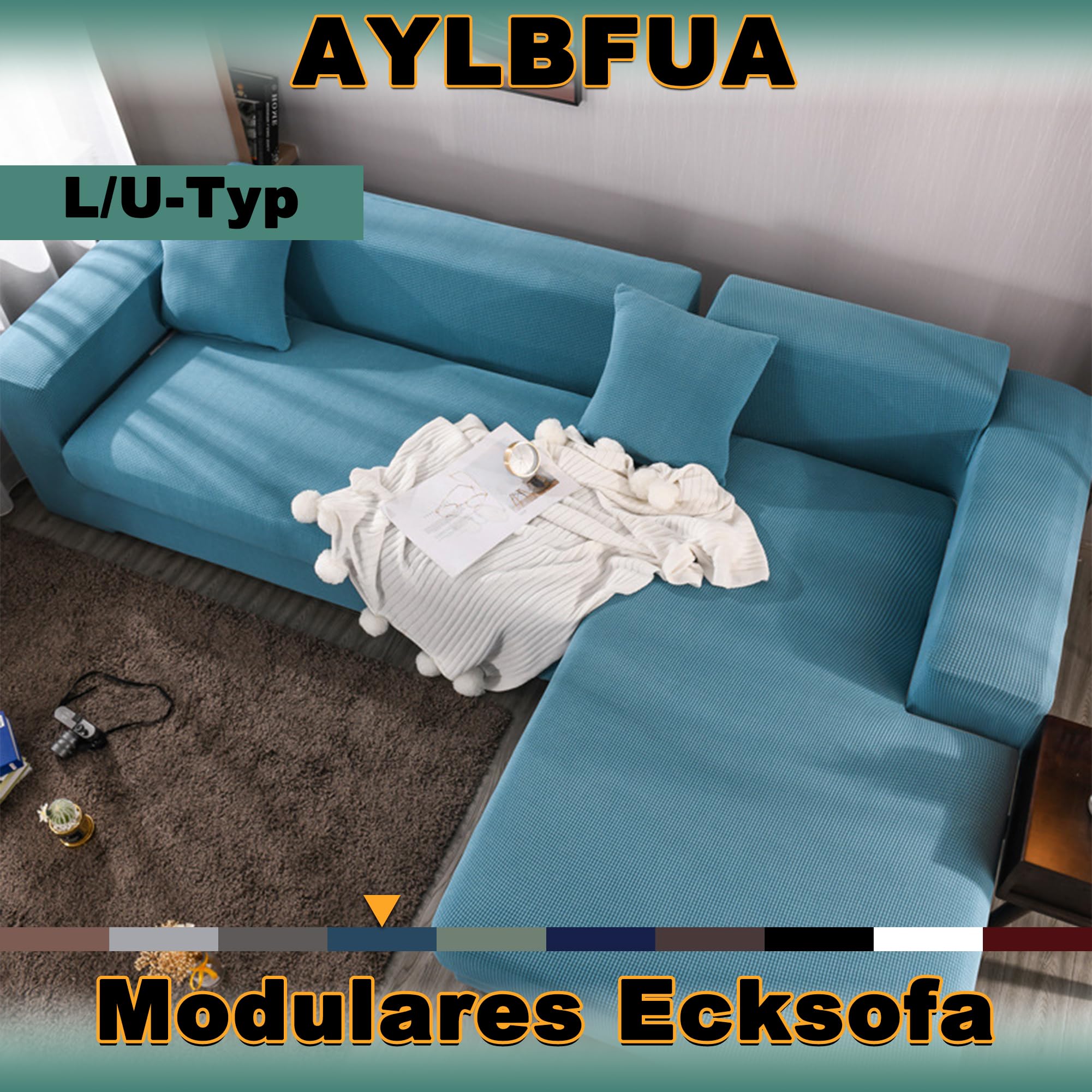 Set di copridivano impermeabili a forma di L, morbido, elastico, antiscivolo, lavabile, 4 posti, blu, 2 pezzi, perfetto per proprietari di casa e animali domestici
