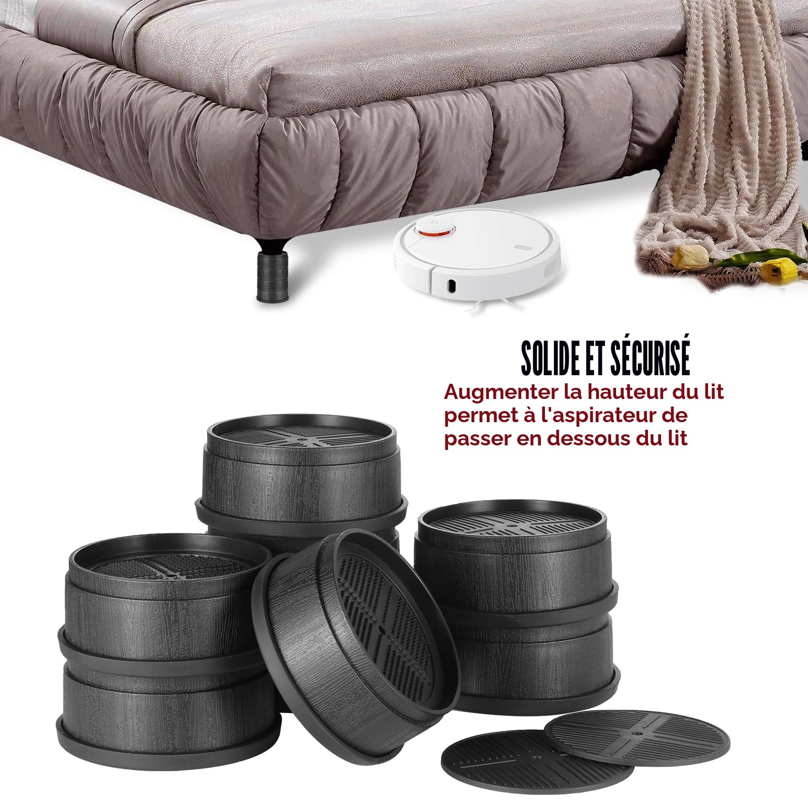 Lot de 8 rehausseurs de Meubles empilables Robustes de, Hauteur réglable Pied de Meubles pour Table, Chaise, canapé, rehausseurs antidéapants pour Meubles jusqu'à 1000 kg