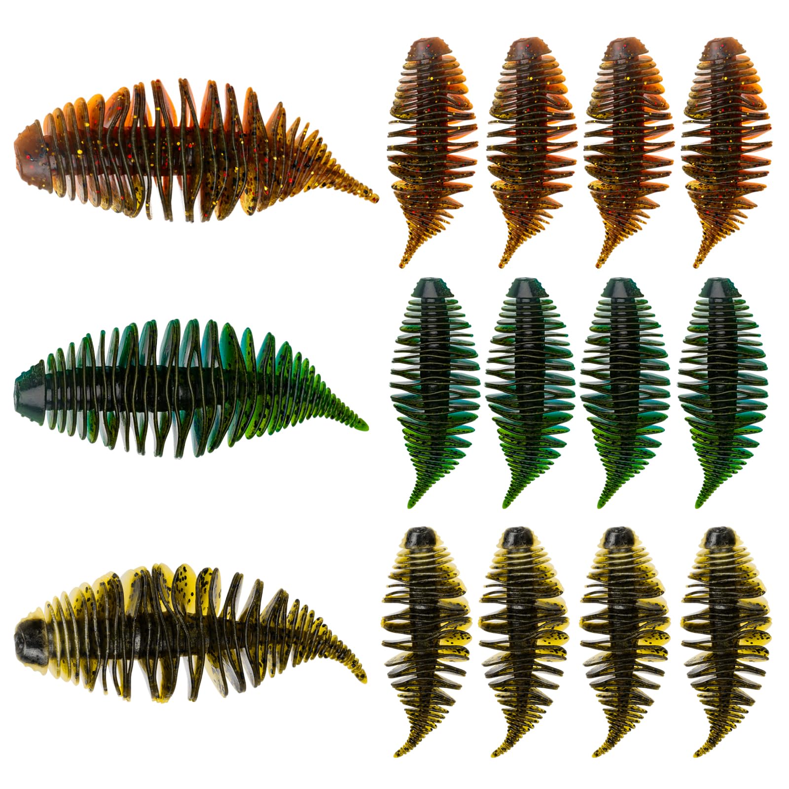 THKFISH Esche Siliconiche Spinning per Trota Spigola Walleye Esca per Branchie di Vermi a Soffietto 80mm-6 pezzi,100 mm-5 pezzi
