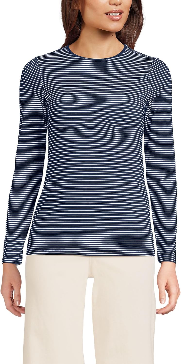 Lands' End Women's Plus Size Lightweight Jersey Skimming Long Sleeve Crew Neck T-Shirt