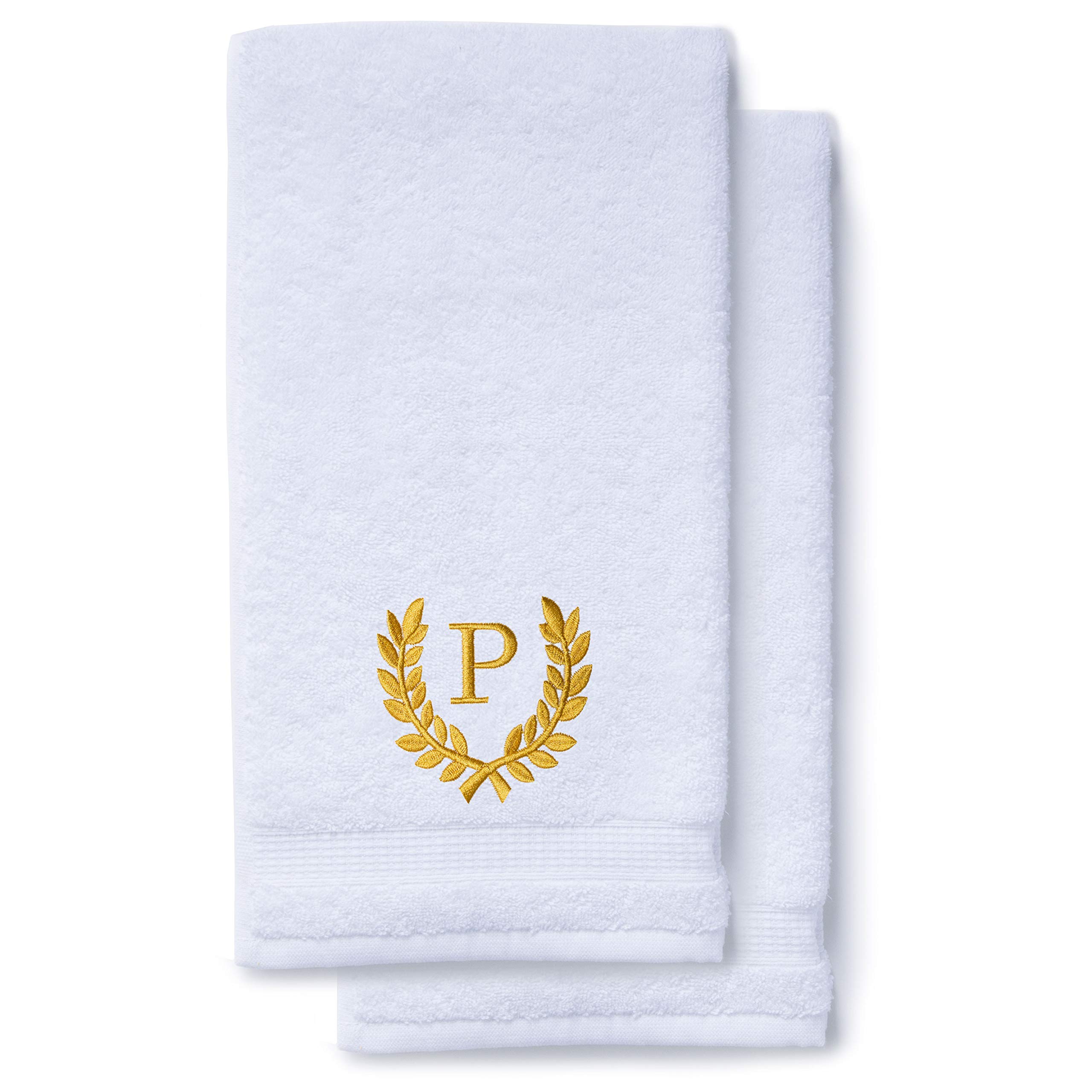 Toallas de mano Monogrammed para baño y cocina | regalo personalizado para bodas y novias | Toalla turca de lujo personalizada | Colección Spa, gran tamaño, 16 x 30 pulgadas, juego de 2