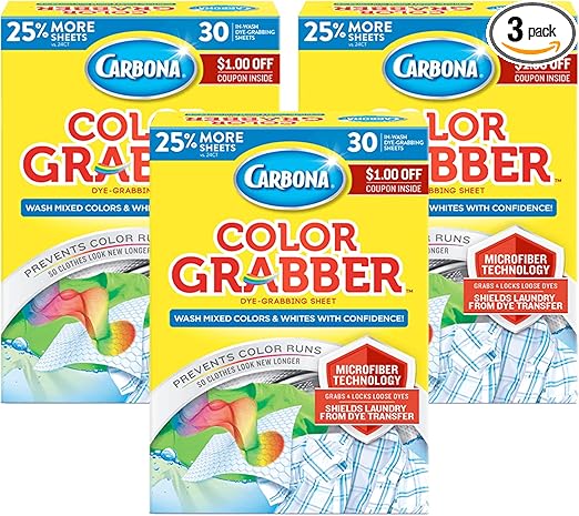 Carbona Color Grabber™ | Protects Laundry From Color Runs or Bleeds | Mix Whites & Colors | In-Wash Dye Grabbing Sheets | 30 Count Per Box, 3 Pack