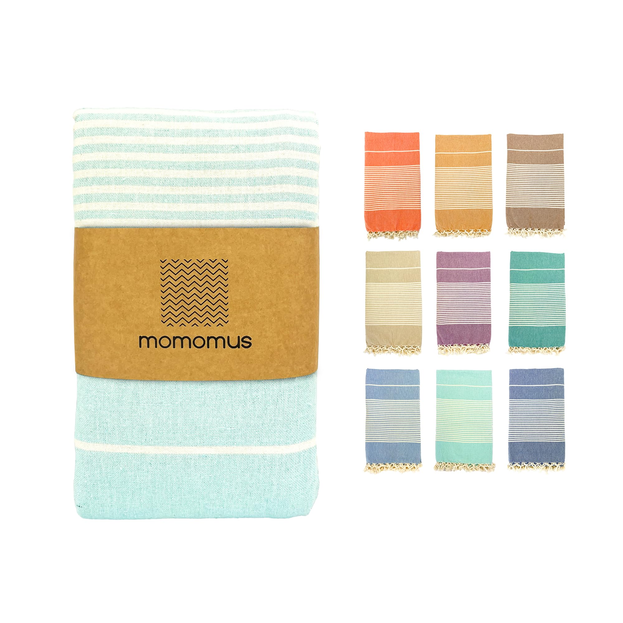MOMOMUS Fouta Playa XXL, con Flecos y 100% Algodón – Ideal como Toalla de Playa Grande Antiarena, Manta de Picnic sin Arena, Pareo Gigante o Alfombra de Piscina – Turquesa, 200x220 cm