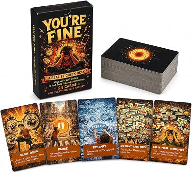 Youre Fine Reality Check Oracle Deck, 54 Dark Humor Oracle Cards for Overthinkers, Sarcastic Self-Awareness Cards for Mental Overload, Burnout, Shadow Work and Modern Life Meltdowns