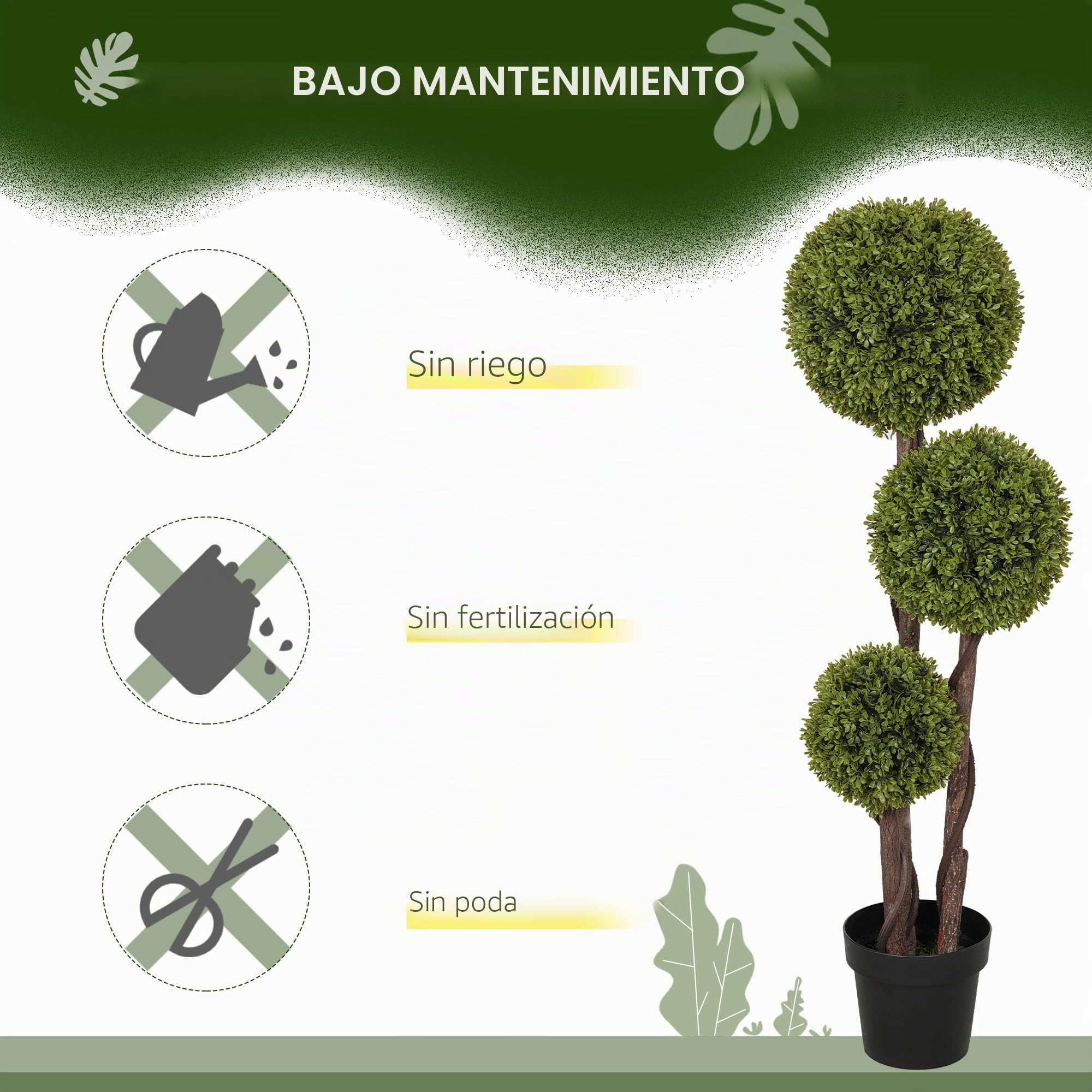 HOMCOM 1,16m Árbol topiario Artificial de boj en Maceta Verde Claro | Planta artificial, árbol de tres bolas, interior y exterior