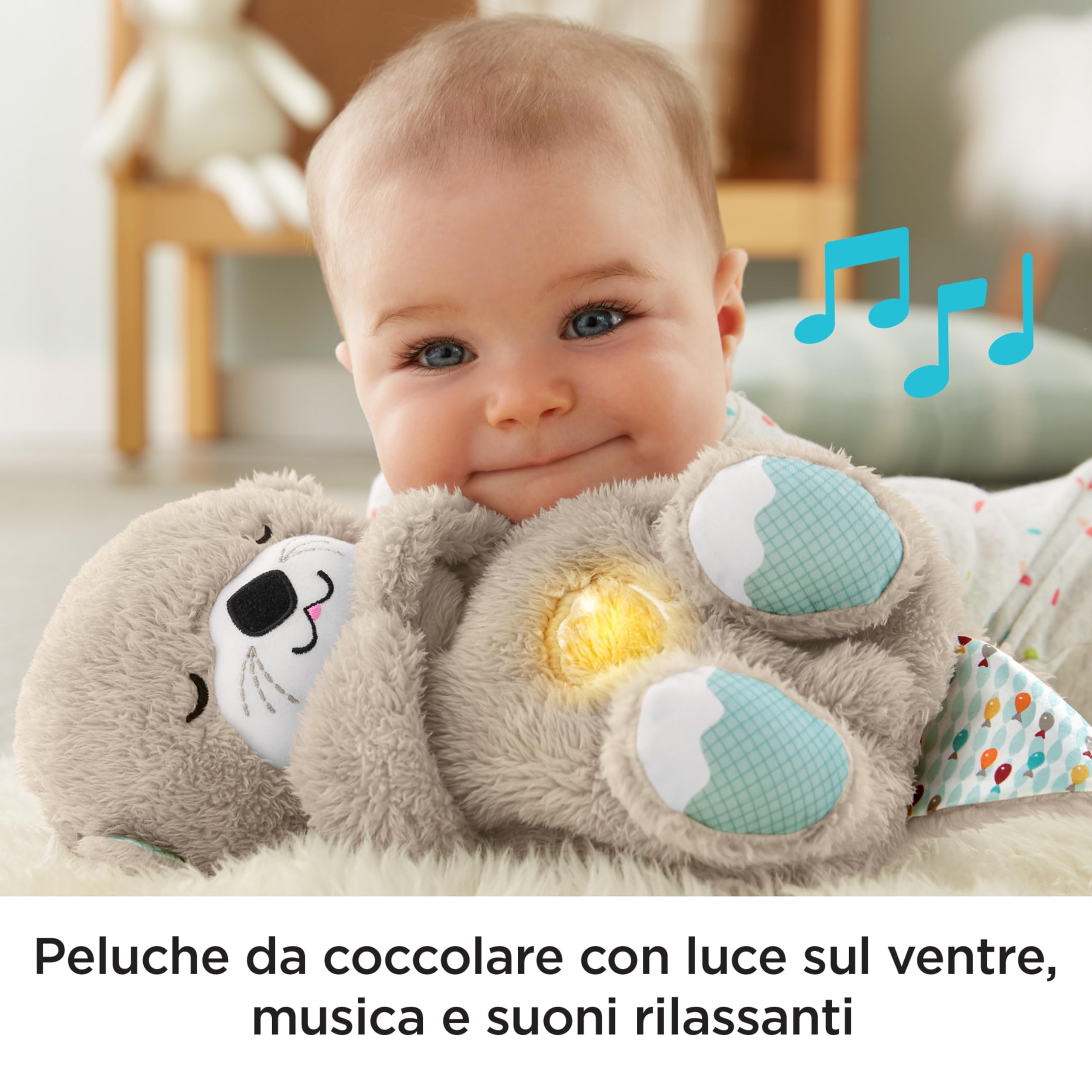 Fisher-Price Lontra Coccola & Relax - Carillon Neonati Succhietto con Movimento Respirazione - Luci e Suoni - Scoperte Sensoriali - Regalo per Neonati da 0+ Mesi, FXC66
