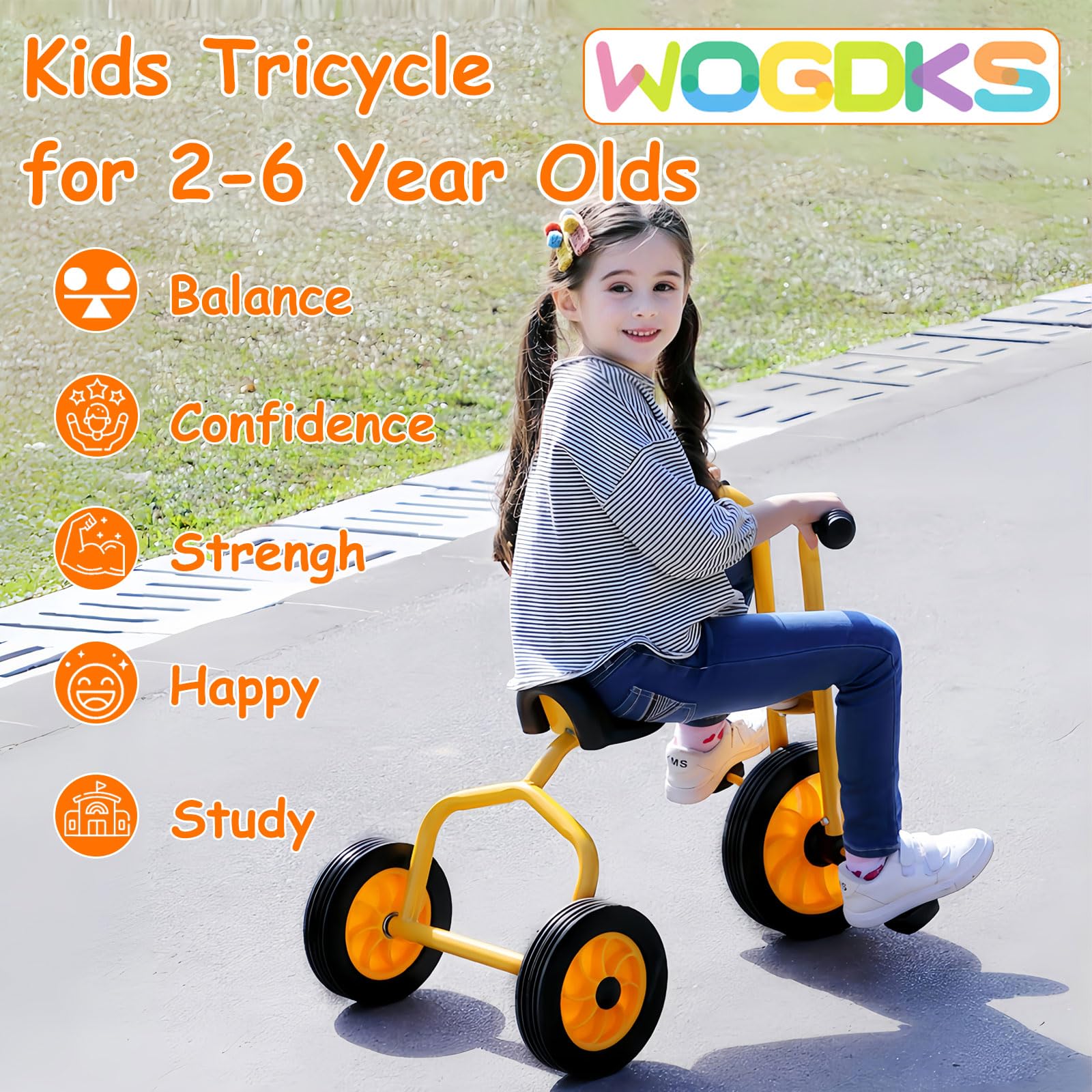 Kids Tricycle for Rider Age 2+, Big Wheel Kids Trike with Rubber Wheels, Preschool Daycare Kids Bike, Birthday Toys Gift for Boys and Girls