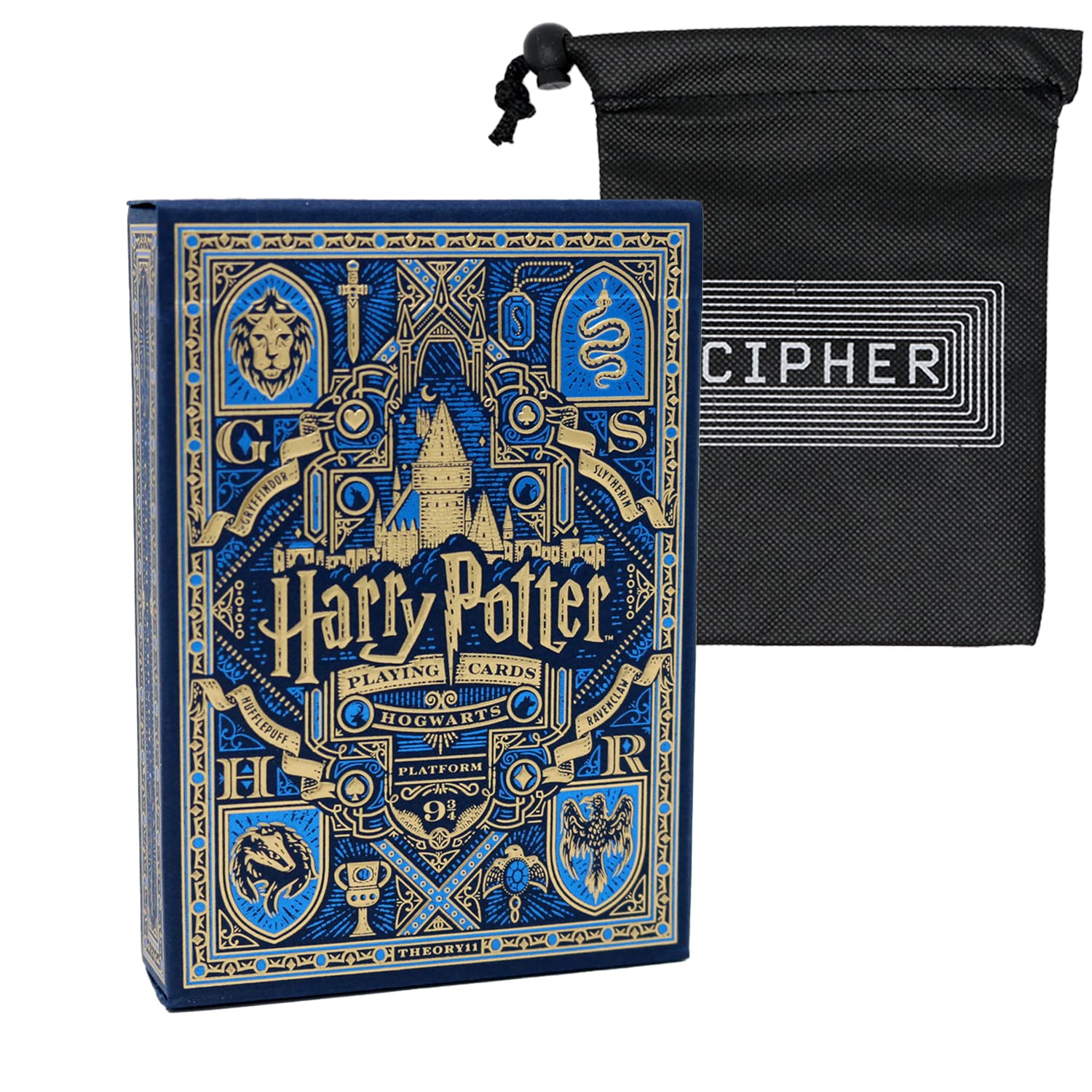 Theory 11 Harry Potter Playing Cards - Premium Deck - Includes Cipher Playing Cards Bag (Blue (Ravenclaw))