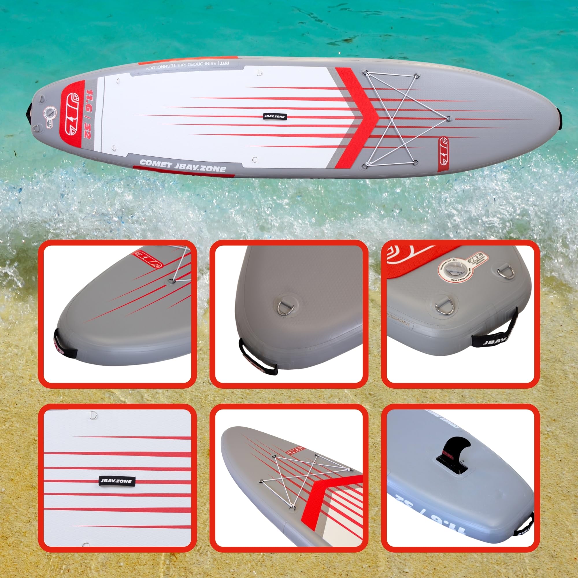 JBAY.ZONE Comet J3, Tavola Stand Up Paddle Gonfiabile Allround, Doppio Strato di PVC Fusion, Pompa a Doppia Azione, Pagaia Regolabile e Borsa Incluse, Fino a 160kg, 350x81x15 cm, Rail Termosaldato RRT