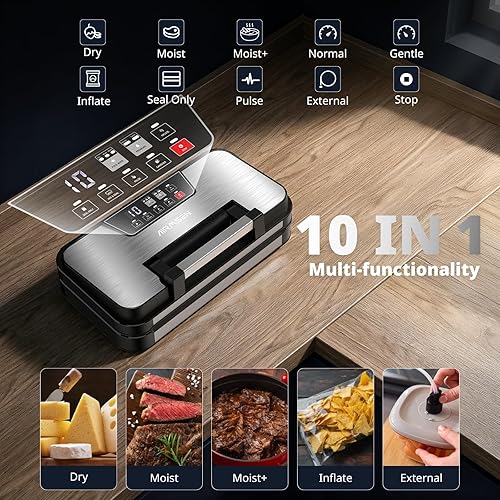 AIRMSEN 95kPa Vacuum Sealer Machine with Inflation Function, Dry/Moist Modes, 30 cm Double Seal, Built-in Cutter, Bag Roll & Removable Drip Tray, Keeps Food Fresh up to 8× Longer - 2