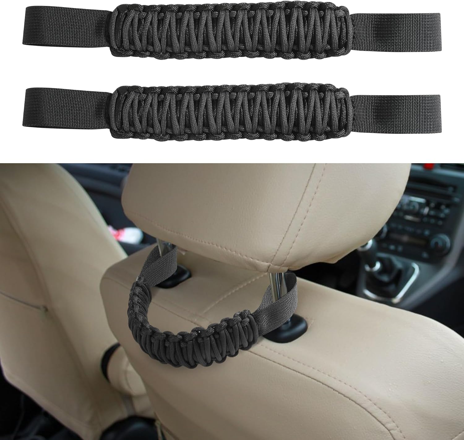 Car Grab Handles – Front & Rear Seat Headrest & Roll Bar Grip – Portable Nylon Grip for Car SUV (Black) Car Grab Handles – Front & Rear Seat Headrest & Roll Bar Grip – Portable Nylon Grip for Car SUV (Black)
