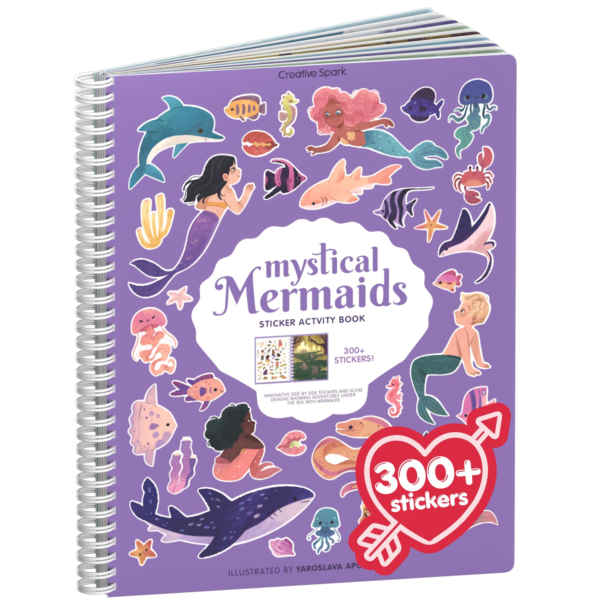 Mermaid Stickers by Cupkin, Toddler Sticker Book for Kids, Fun Toy, Toddler Road Trip Essentials, 300+ Girly Stickers + 8 Sticker Scenes and Coloring Pages, Mermaid Stickers Ages 2+