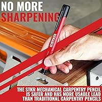 Vista 3 de STKR Concepts Lápiz de carpintero mecánico con 3 piezas de plomo de repuesto, rojo (77629)
