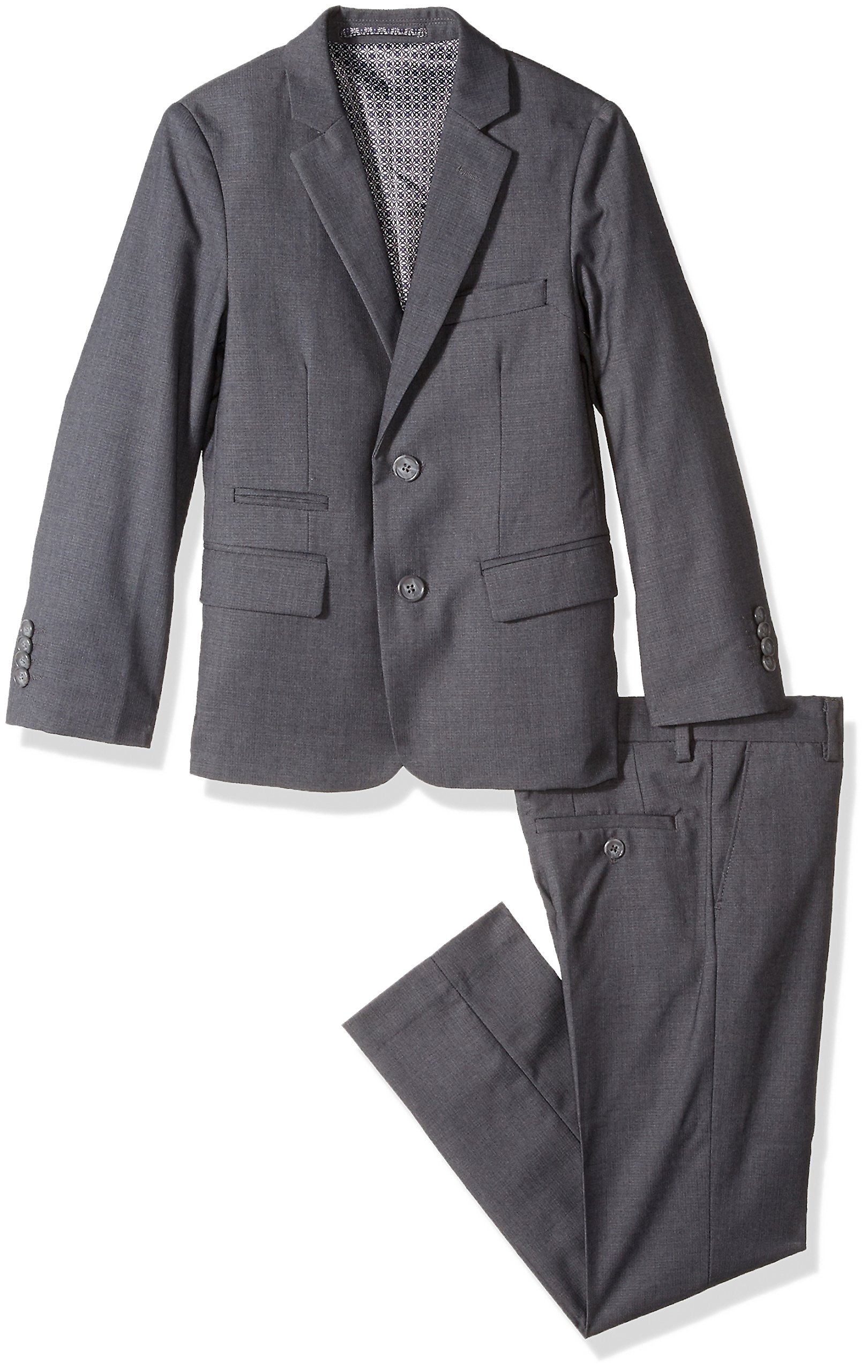 Isaac MizrahiBoys' Big Textured 2pc Slim Fit Solid Suit, Charcoal, 14