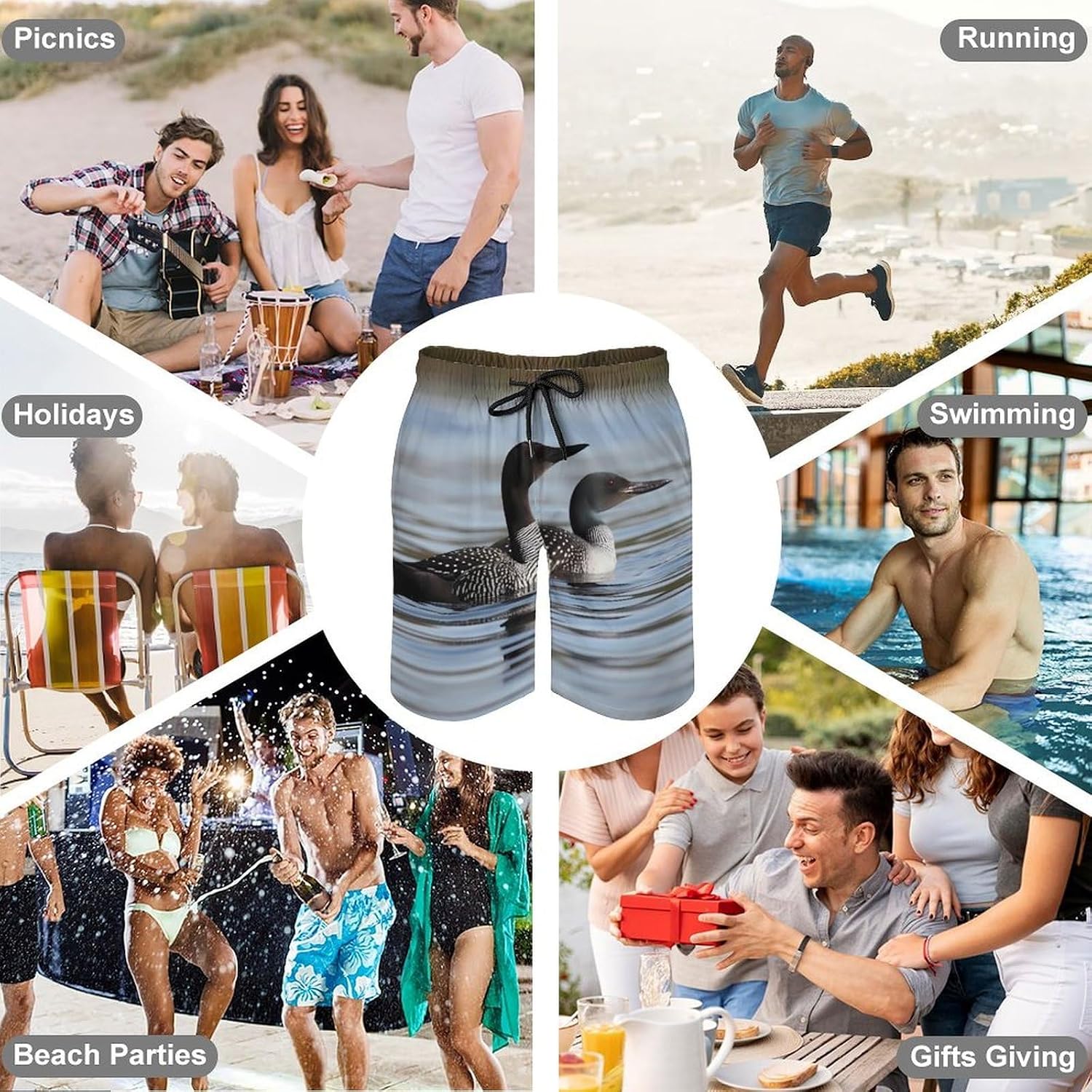 Loon Birds Mens Swim Trunks Quick Dry Hawaii Bathing Suit Board Shorts with Mesh Lining-