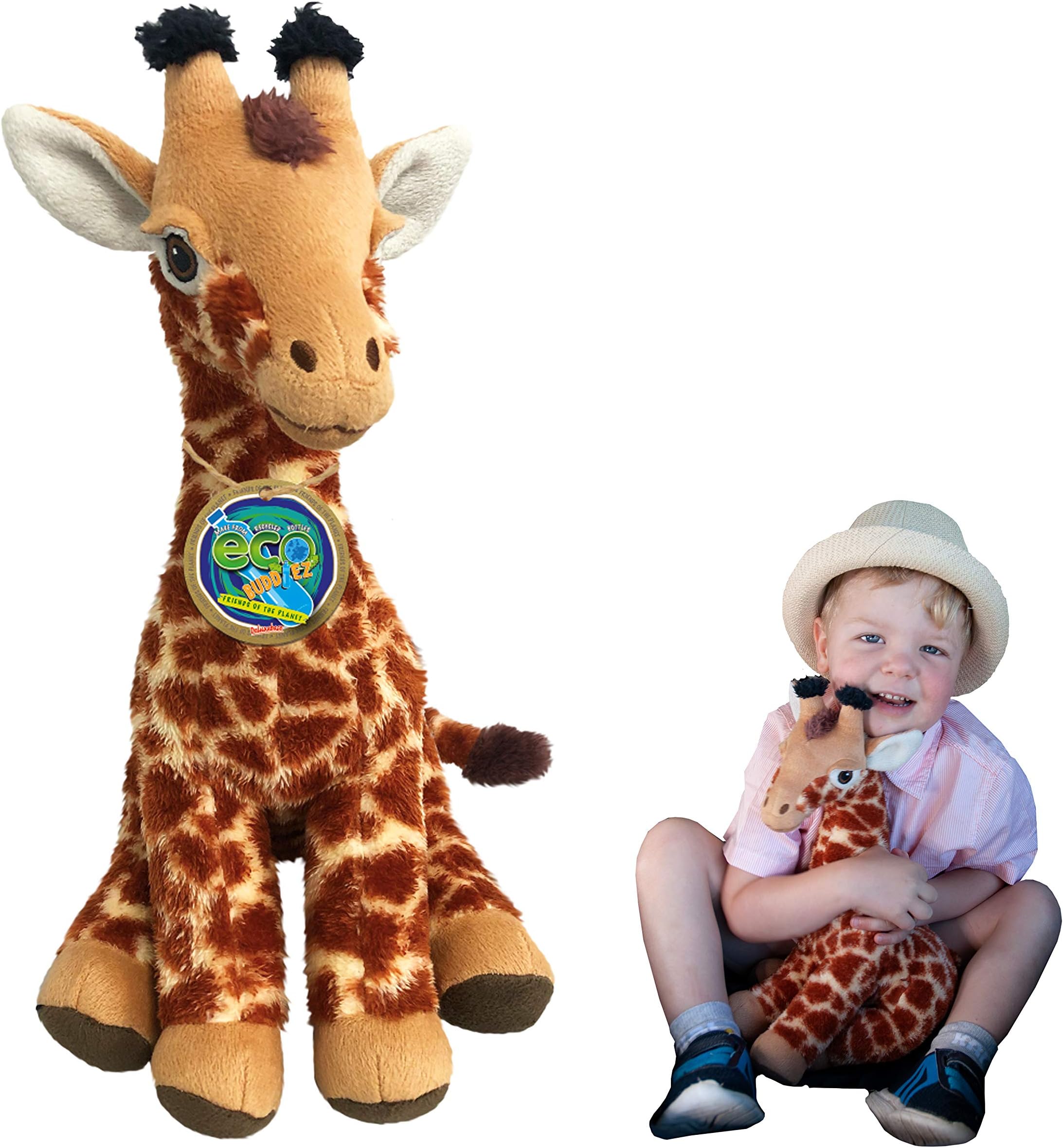 EcoBuddiez - Giraffe from Deluxebase. 13 Inch Giraffe Plush Toy. Eco Friendly Child Safe Stuffed Animal Made from Recycled Plastic Bottles.