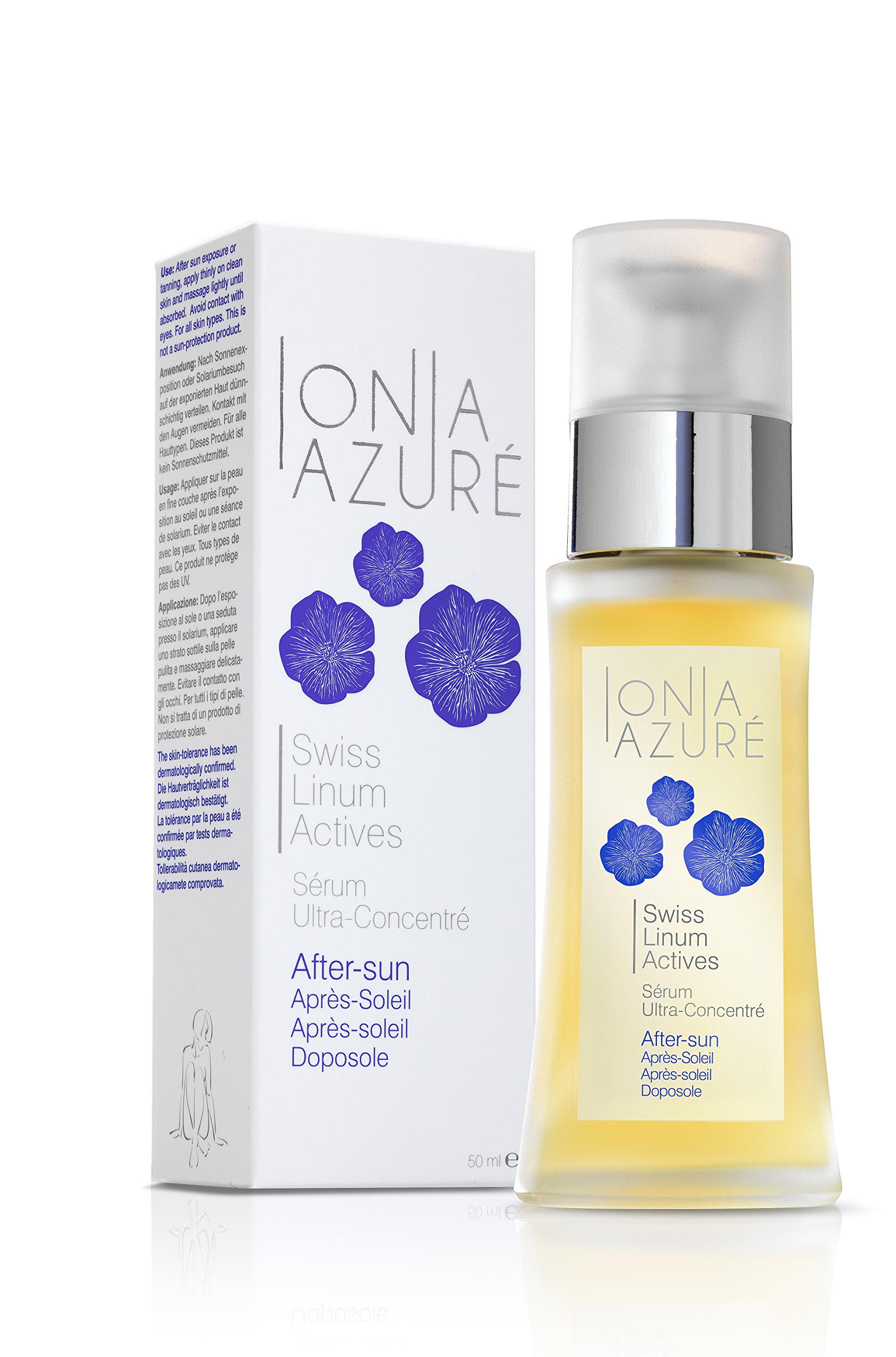 Swiss Linum Actives - Suero para después de un solárium, calma la piel después del esquí, la playa o el solárium, con lino orgánico de los Alpes 50 ml.